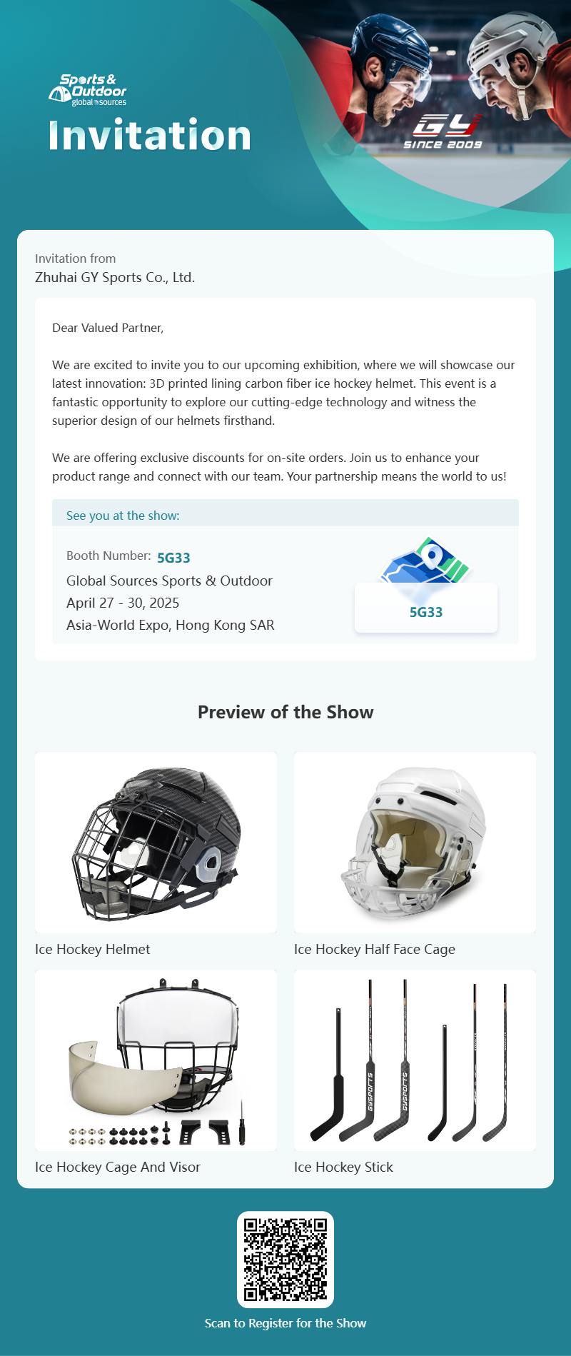 GY Global Sources Sports & Outdoor, 27.-30.2025 april, Asia-World Expo, Hong Kong SAR, standnummer. 5G33